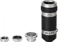 Set lentesh për telefon M-Life 4in1, fisheye makro kënd i gjerë telefoto, i zi