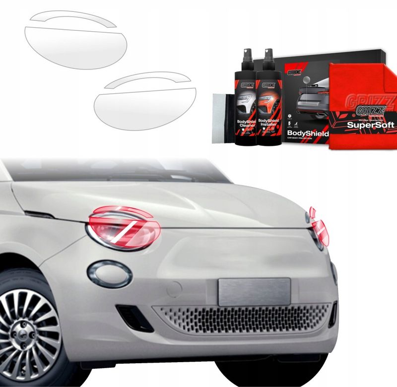 Folie mbrojtëse fara GrizzProtector Fiat 500, 4in1, transparente, 2016-2026