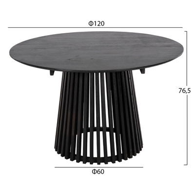 Tavolinë ngrënie Frantz HM9388.12, dru masiv Mindi, 120x76.5 cm, e zezë