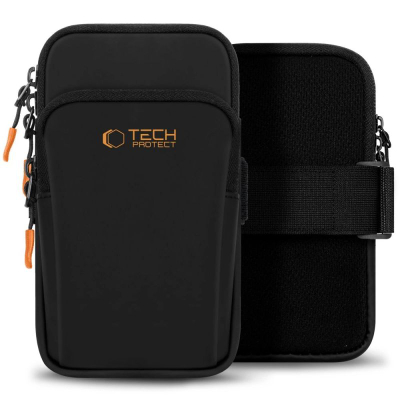 Byzylyk sportiv për telefon Tech-Protect M7, universal deri 6.9", me xhep shtesë, i zi me portokalli