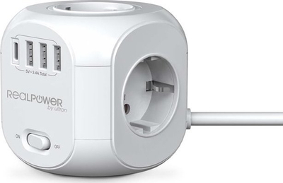Кула приклучници RealPower PowerBox 431, со USB и USB C, црна