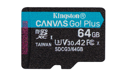 Kartë e memories Kingston Canvas Go Plus, MicroSD, 64 GB, Class 10 + përshtatës SD