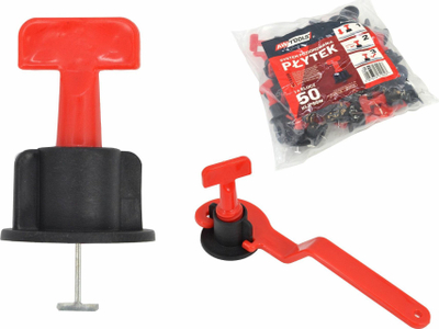 Set nivelues pllaka AWTools T-Type, 50 copë, fugë 1.5mm, i kuq e zi