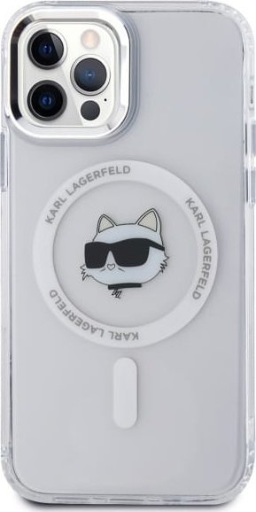 Këllëf Karl Lagerfeld IML Metal Choupette Head për iPhone 12 12 Pro, MagSafe, i bardhë