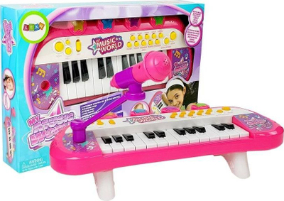 Pianino lodër Leantoys My Music World, 24 taste, me mikrofon, rozë
