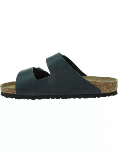 Sandale Birkenstock Arizona, lëkurë e zezë e vajosme, shollë e formume për këmbë