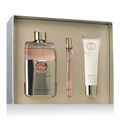Set Dhuratë Eau de Parfum Gucci Guilty Pour Femme, përfshin 90 ml Eau de Parfum, 50 ml Locion Trupi dhe 10 ml Eau de Parfum Travel Spray