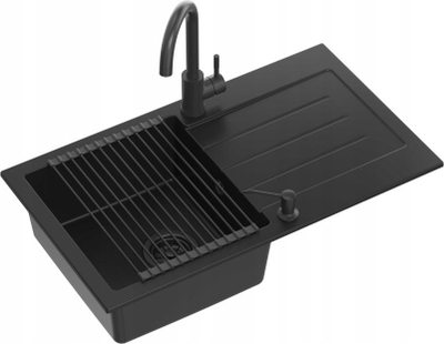 Lavaman kuzhine GraniteQ Quadron Johnny 111, 77x44x18.5 cm, me rubinet Kate dhe dozator, gri Pure Carbon