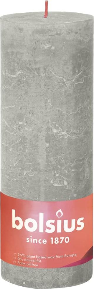 Set me qirinj pilier Bolsius Rustiques Shine, 190x68mm, 4 copë, gri rëror