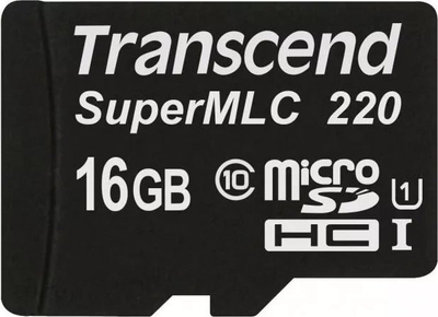 Kartë memorike Transcend SuperMLC 220 MicroSDHC, 16GB, Class 10 UHS I U1, e zezë