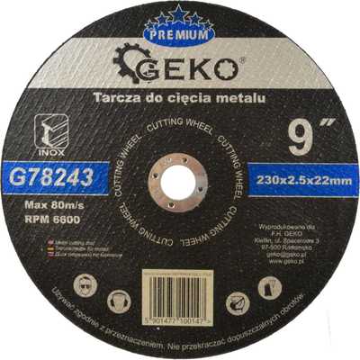 Диск за сечење метал Geko PREMIUM G78243, 230mm, 2.5mm, за инокс