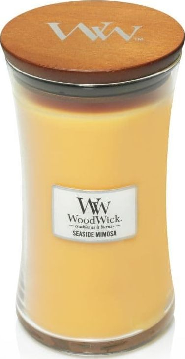 Qiri WoodWick Seaside Mimosa Large Hourglass, i madh, me erë floreale, i verdhë