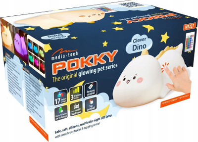 Lampë nate Media-Tech Pokky Clever Dino MT227, 17 ngjyra, me telekomandë, shumëngjyrëshe