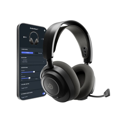 Kufje gaming SteelSeries Arctis Nova 7 Gen 2, wireless 2.4 GHz edhe Bluetooth, me mikrofon, të zeza