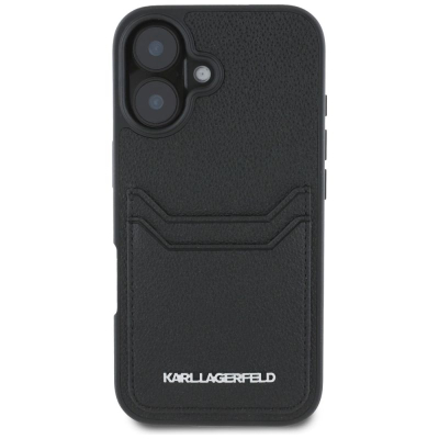 Футрола за телефон Karl Lagerfeld HC Grained PU, со џеб за картички, за iPhone 16 6.1", црна