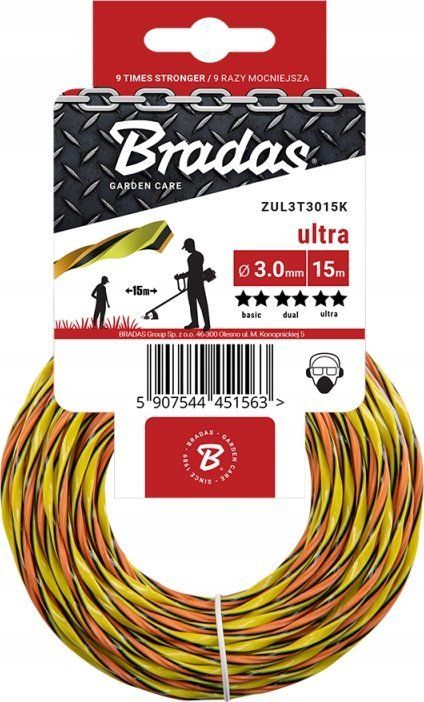 Litar trimmeri Bradas Ultra L3 Twist, 15 m, diametër 1.6 mm, tre shtresa