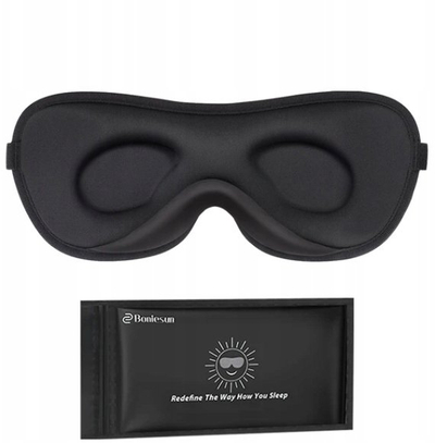 Maskë gjumi Bonesun 3D, material mëndafshi, ergonomike, e zezë