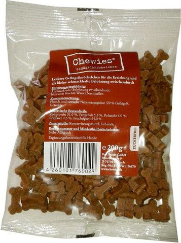 Shpërblime për qen Chewies Bone Treats, 200g, shpendë