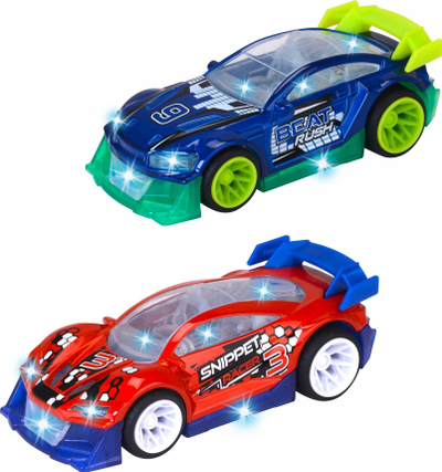 Makina lodër Dickie Toys Vehicle Streets Beatz Midnight Racer, 14cm, me tërheqje mbrapa, me drita dhe tinguj, e kuqe ose blu