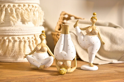Figurë dekorative Boltze Home Yoga Woman, 22 x 9 x 14 cm, bezhë e bardhë
