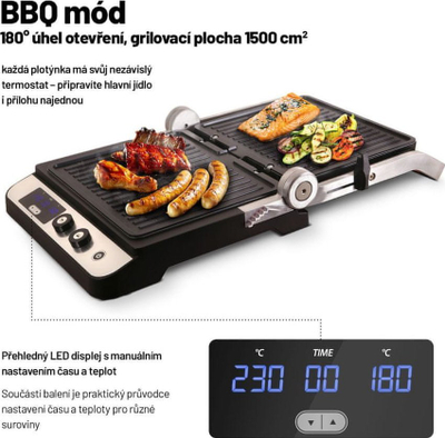 Електричен грил Lauben Contact Grill 2000SB, 2000W, површина 1500 cm², црн