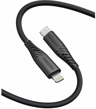 Kabllo USB Swissten Soft Silicone, USB C në Lightning, 0.4m, i zi