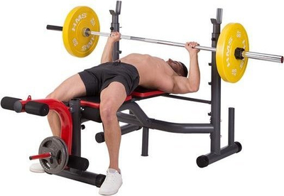 Stol për shtangë HMS LS7206, me rregullime nga të gjitha anët, me preacher curl dhe leg press, gri