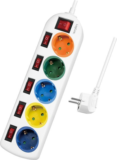 Shirit rryme LogiLink LPS258, 5 priza, 1.5m, me ngjyra