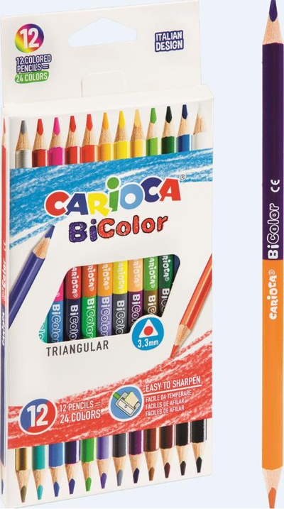 Carioca Bi-Color Триаголни Бојни Моливи, 12 парчиња