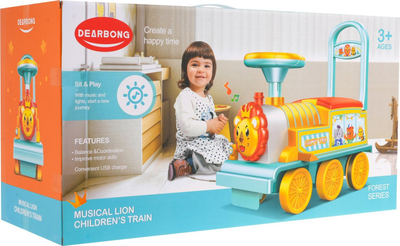 Tren lodër kalorës Dearbong Musical Lion, me drita edhe tinguj, për kalamaj 3+ vjeç, shumëngjyrësh