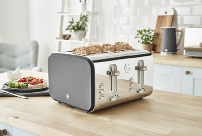 Toster Swan Nordic, 4 feta, me shkrirje dhe ringrohje, gri