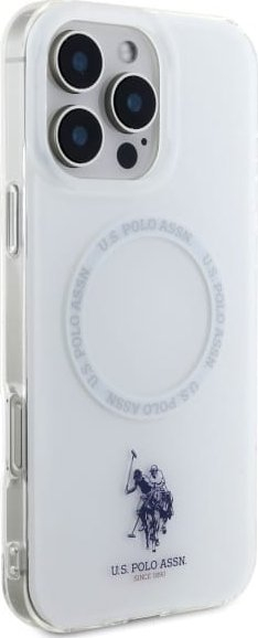 Mbulesë telefoni U.S. Polo USHMP16LHOCLDPW, për iPhone 16 Pro 6.3", me unazë, MagSafe, e bardhë