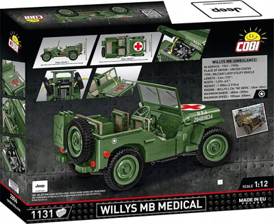 Set ndërtimi Cobi Historical Collection WWII Jeep Willys MB Medical, shkalla 1:12, shumëngjyrësh