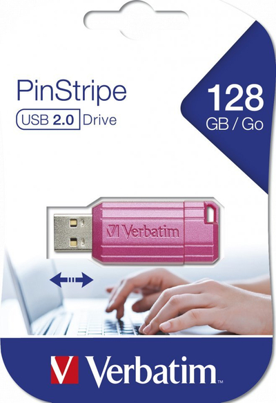 USB Verbatim Pinstripe, 128GB, USB 2.0, rozë