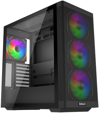 Kuti kompjuteri Evolveo Scorpio, Big Tower, 4x ARGB, xham i temperuar, e zezë