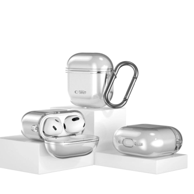 Mbrojtëse kufjesh Tech-Protect FlexAir për Apple AirPods 4, TPU, me karabinë, gri hiri
