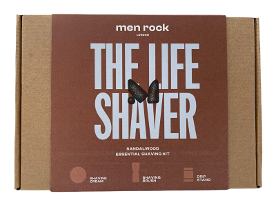 Set rroje Men Rock London Sandalwood, Krem rroje 100g + furçë rroje sintetike + mbajtëse brushash