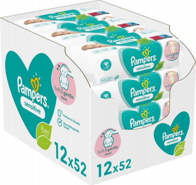 Peceta të lagura për bebe Pampers Sensitive, 12x52 copë, pa erë