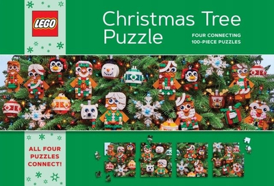 Puzzle LEGO Christmas Tree, 4 puzzle x 100 copa, motiv Krishtlindje, shumëngjyrësh