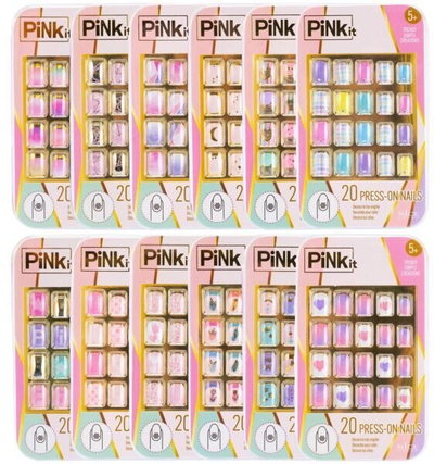 Вештачки лепливи нокти PINKit Press On Nails, 20 парчиња, за деца 5+, повеќебојни