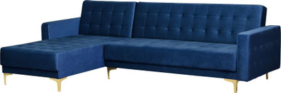 Divan këndor Aberdeen, kadife, shtrat dopio, blu navy