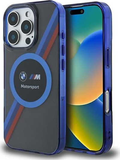 Maskë telefoni BMW Motorsport IML Circle MagSafe për iPhone 16 Pro, me MagSafe, transparente blu