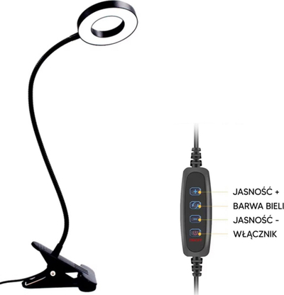 Dritë unazore LED ZD67F, mbajtëse telefoni, USB, e zezë
