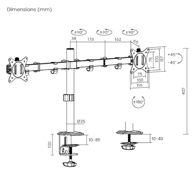 Mbajtëse monitori Brateck LDT66-C024, 17"-32", 9 kg