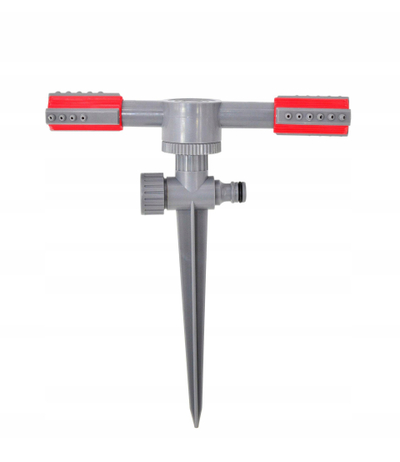 Sprinkler kopshti Rotary, 2 krahë, 360°, gri e kuqe