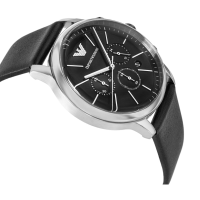 Рачен часовник Emporio Armani AR11774, хронограф 42 mm, кожен ремен, црн