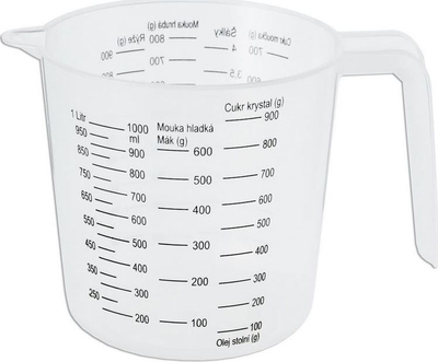 Gotë matëse kuzhine me dorezë, me grykë, transparente