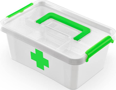 Kuti mjekësore First Aid, 4.5L, plastikë antibakteriale, e bardhë me të gjelbër