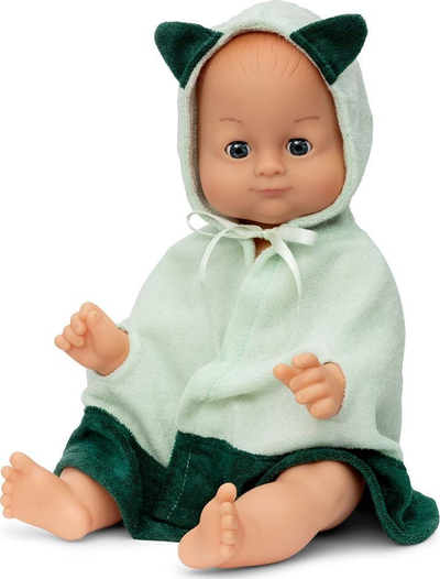 Kukull për banjo David Bath Time Doll, 36 cm, me pelerinë, jeshile