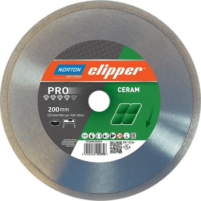Disk diamanti Norton Clipper PRO CERAMIC H10, 200mm, 25.4mm, gri